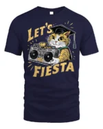 Graduation Cat Let’s Fiesta Funny Party T-shirt - navy t-shirt on white background