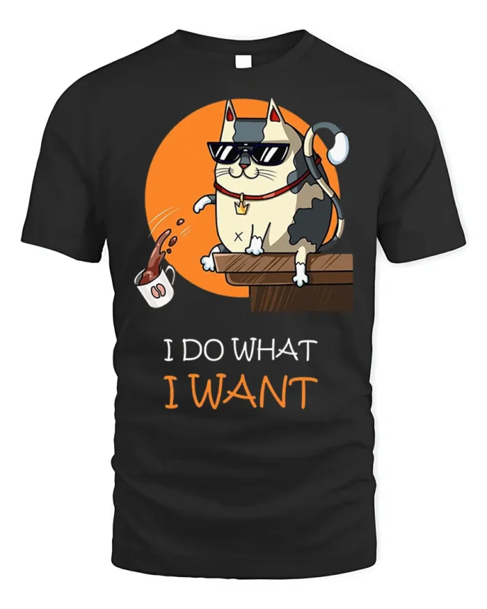 Cool Cat Attitude I Do What I Want Graphic T-shirt - black t-shirt on white background