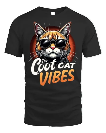 Too Cool Cat Vibes Sunglasses Graphic T-shirt - black t-shirt on white background