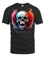 Fiery Skull Horror Flames Dark Graphic T-shirt - black t-shirt on white background