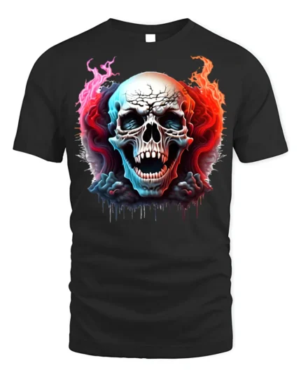 Fiery Skull Horror Flames Dark Graphic T-shirt - black t-shirt on white background