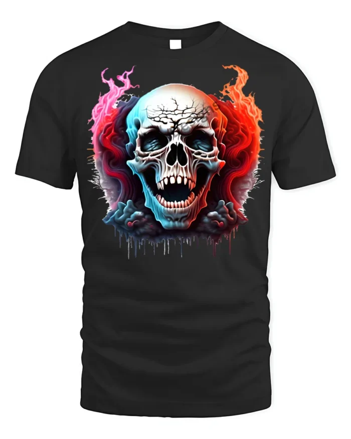 Fiery Skull Horror Flames Dark Graphic T-shirt - black t-shirt on white background