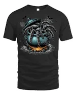 Creepy Spider Cauldron Halloween Horror T-shirt - black t-shirt on white background