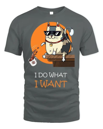 Cool Cat Attitude I Do What I Want Graphic T-shirt - gray t-shirt on white background