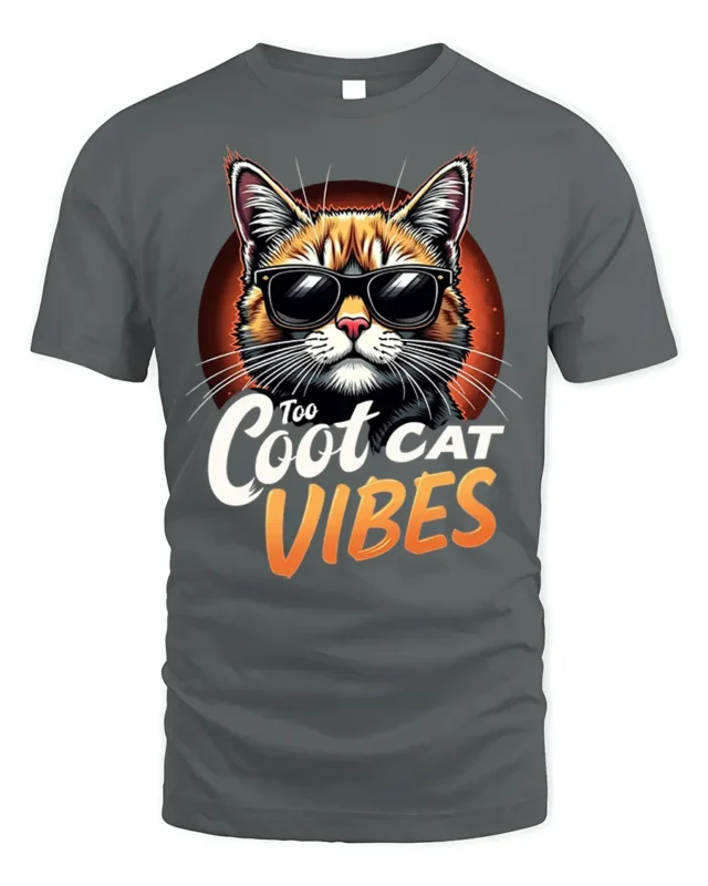 Too Cool Cat Vibes Sunglasses Graphic T-shirt - gray t-shirt on white background
