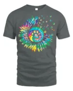 Colorful Paw Print Sunflower Pet Lover T-shirt - gray t-shirt on white background