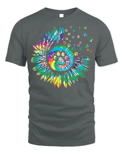 Colorful Paw Print Sunflower Pet Lover T-shirt - gray t-shirt on white background