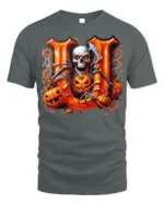 Skeleton Pumpkins Halloween Scary Night T-shirt - gray t-shirt on white background