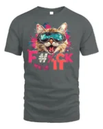Funny Cat F#%k It Attitude Cool Graphic T-shirt - gray t-shirt on white background