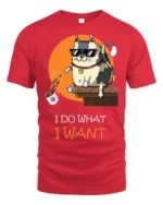 Cool Cat Attitude I Do What I Want Graphic T-shirt - red t-shirt on white background