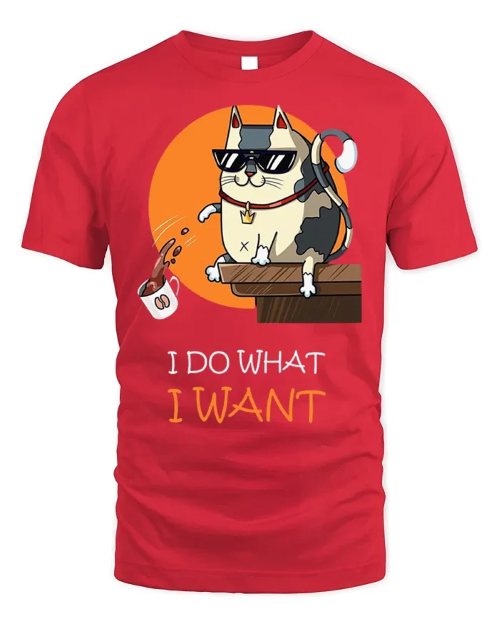 Cool Cat Attitude I Do What I Want Graphic T-shirt - red t-shirt on white background