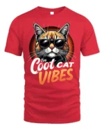 Too Cool Cat Vibes Sunglasses Graphic T-shirt - red t-shirt on white background