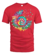 Colorful Paw Print Sunflower Pet Lover T-shirt - red t-shirt on white background