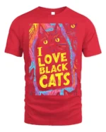 I Love Black Cats Colorful Halloween T-shirt - red t-shirt on white background