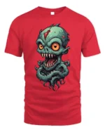 Creepy Alien Monster Big Eyes Horror T-shirt - red t-shirt on white background