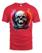 Fiery Skull Horror Flames Dark Graphic T-shirt - red t-shirt on white background