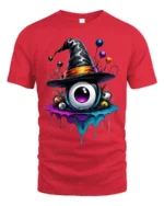 Witch Hat Eyeball Halloween Dripping Graphic T-shirt - red t-shirt on white background
