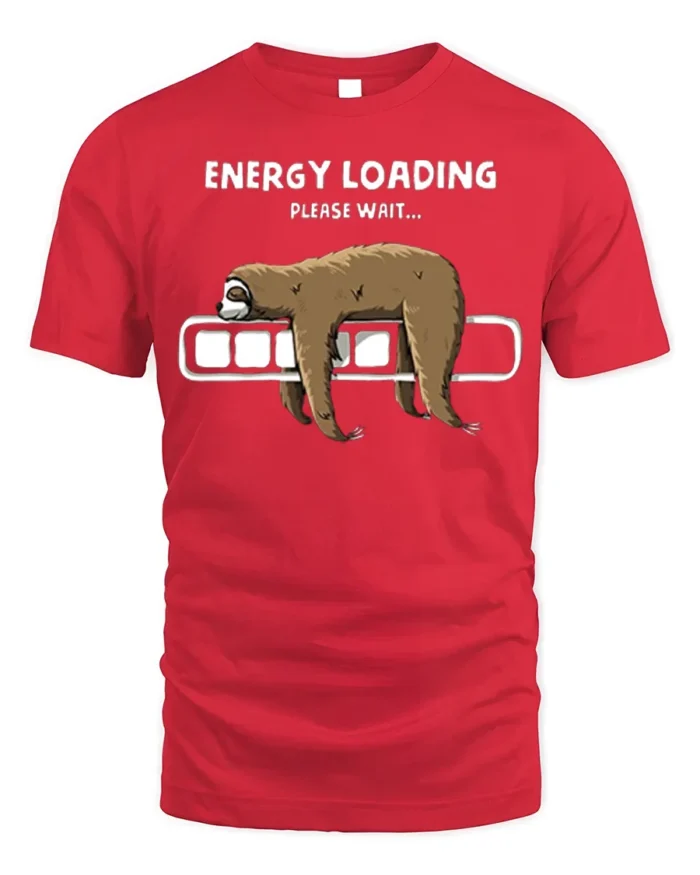 Funny Sloth Energy Loading Please Wait T-shirt - red t-shirt on white background