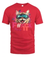 Funny Cat F#%k It Attitude Cool Graphic T-shirt - red t-shirt on white background
