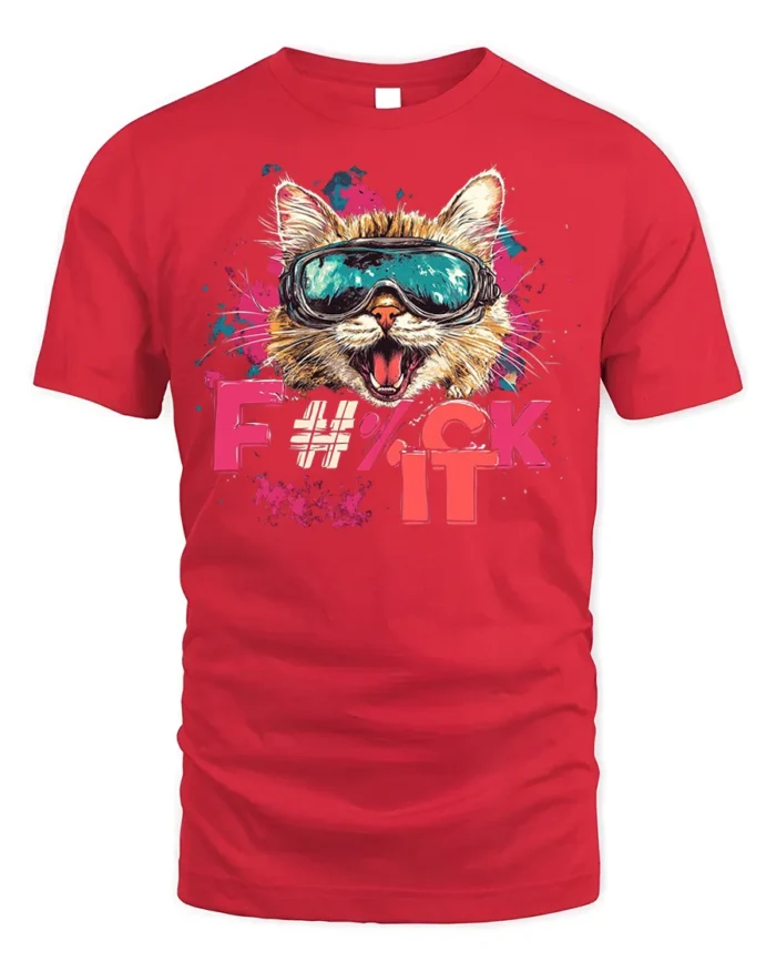 Funny Cat F#%k It Attitude Cool Graphic T-shirt - red t-shirt on white background