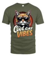 Too Cool Cat Vibes Sunglasses Graphic T-shirt - military green t-shirt on white background