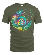 Colorful Paw Print Sunflower Pet Lover T-shirt - military green t-shirt on white background