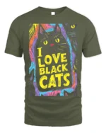I Love Black Cats Colorful Halloween T-shirt - military green t-shirt on white background