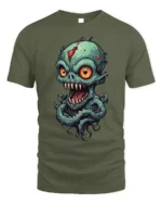 Creepy Alien Monster Big Eyes Horror T-shirt - military green t-shirt on white background