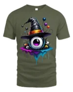 Witch Hat Eyeball Halloween Dripping Graphic T-shirt - military green t-shirt on white background