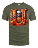 Skeleton Pumpkins Halloween Scary Night T-shirt - military green t-shirt on white background