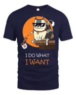 Cool Cat Attitude I Do What I Want Graphic T-shirt - navy t-shirt on white background