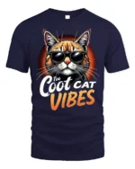 Too Cool Cat Vibes Sunglasses Graphic T-shirt - navy t-shirt on white background
