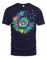 Colorful Paw Print Sunflower Pet Lover T-shirt - navy t-shirt on white background