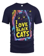 I Love Black Cats Colorful Halloween T-shirt - navy t-shirt on white background