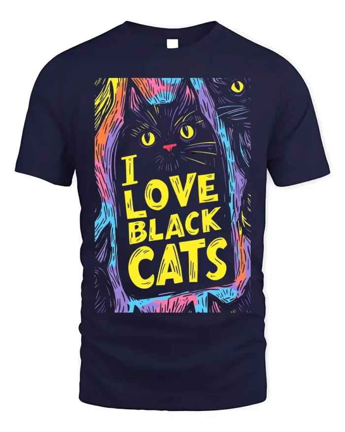 I Love Black Cats Colorful Halloween T-shirt - navy t-shirt on white background