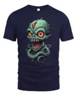 Creepy Alien Monster Big Eyes Horror T-shirt - navy t-shirt on white background