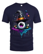 Witch Hat Eyeball Halloween Dripping Graphic T-shirt - navy t-shirt on white background