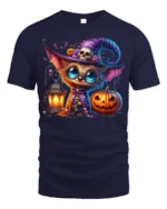 Cute Witch Cat Pumpkin Halloween Lantern T-shirt - navy t-shirt on white background