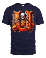 Skeleton Pumpkins Halloween Scary Night T-shirt - navy t-shirt on white background