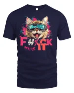 Funny Cat F#%k It Attitude Cool Graphic T-shirt - navy t-shirt on white background