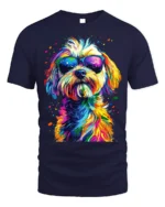 Colorful Cool Dog Sunglasses Pop Art T-shirt - navy t-shirt on white background