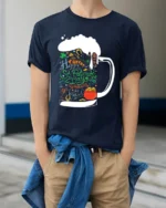 St. Patrick’s Day Beer Mug Cheers Graphic T-shirt - model wearing navy shirt, hands in pockets