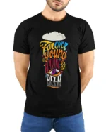 Forever Young Having A Beer Party Graphic T-shirt - model wearing black shirt, hands behind back