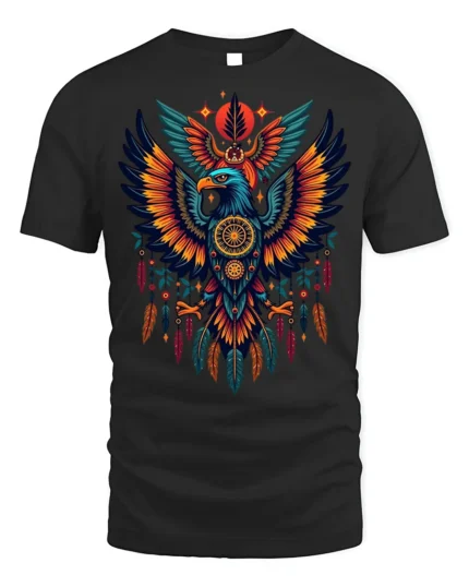 Tribal Eagle Dreamcatcher Feathers Spirit T-shirt - black t-shirt on white background
