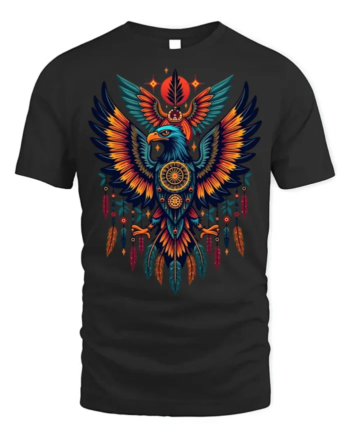Tribal Eagle Dreamcatcher Feathers Spirit T-shirt - black t-shirt on white background