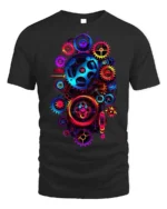 Colorful Steampunk Gears Mechanical Art T-shirt - black t-shirt on white background