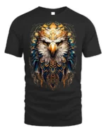 Fierce Eagle Head Tribal Feathers Art T-shirt - black t-shirt on white background
