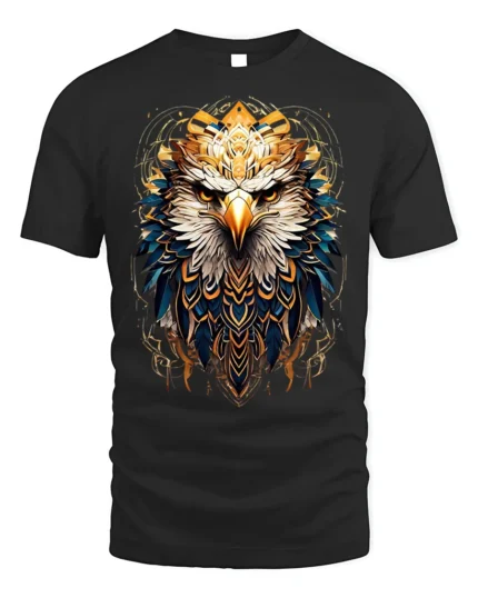 Fierce Eagle Head Tribal Feathers Art T-shirt - black t-shirt on white background