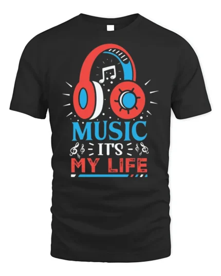 Music It’s My Life Headphones Graphic T-shirt - black t-shirt on white background