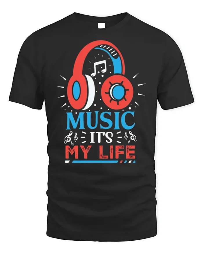 Music It’s My Life Headphones Graphic T-shirt - black t-shirt on white background